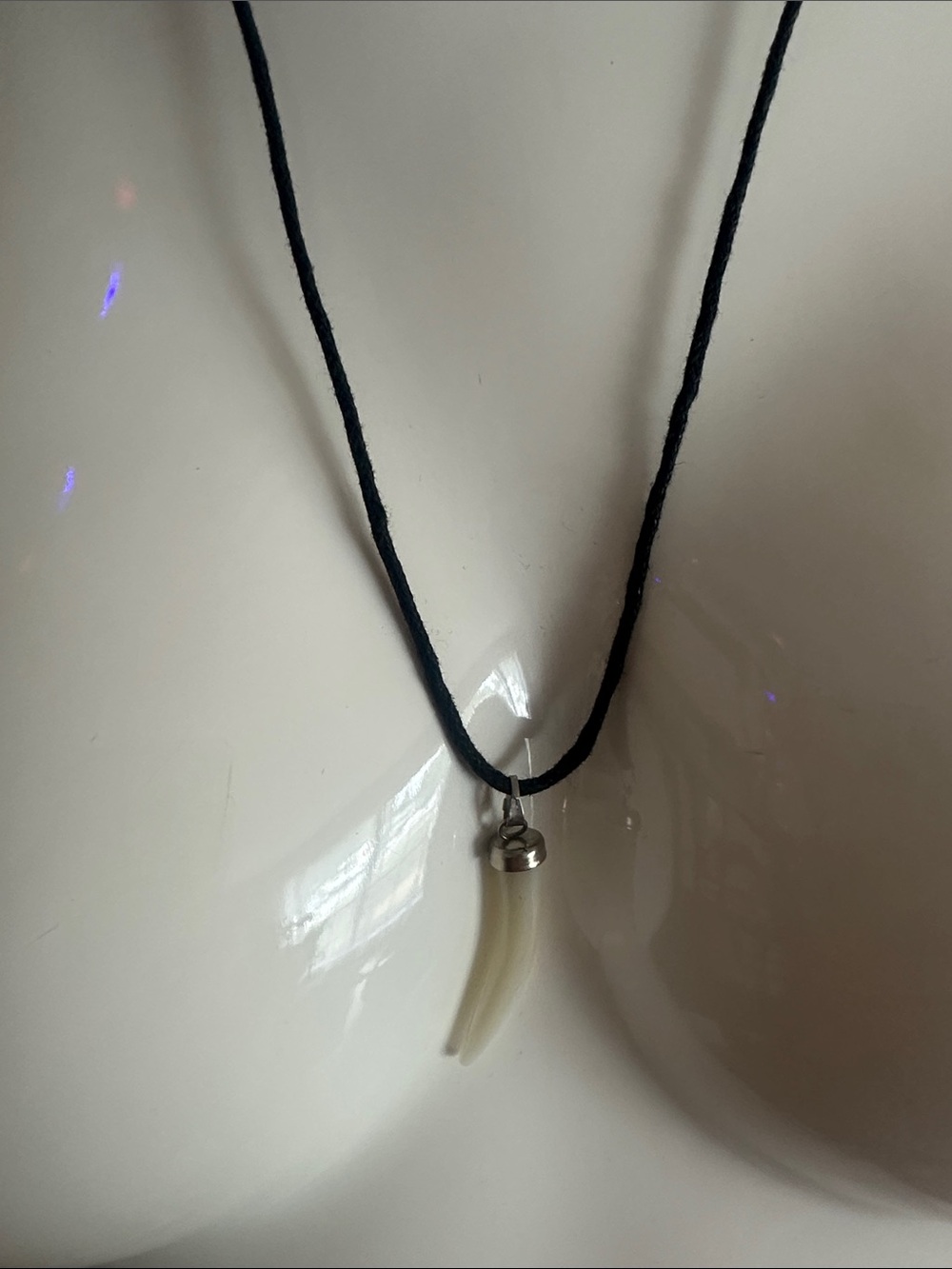 Black Cord Necklace with Silver and White Pendant - Women Jewelry - Picture 2 of 3
